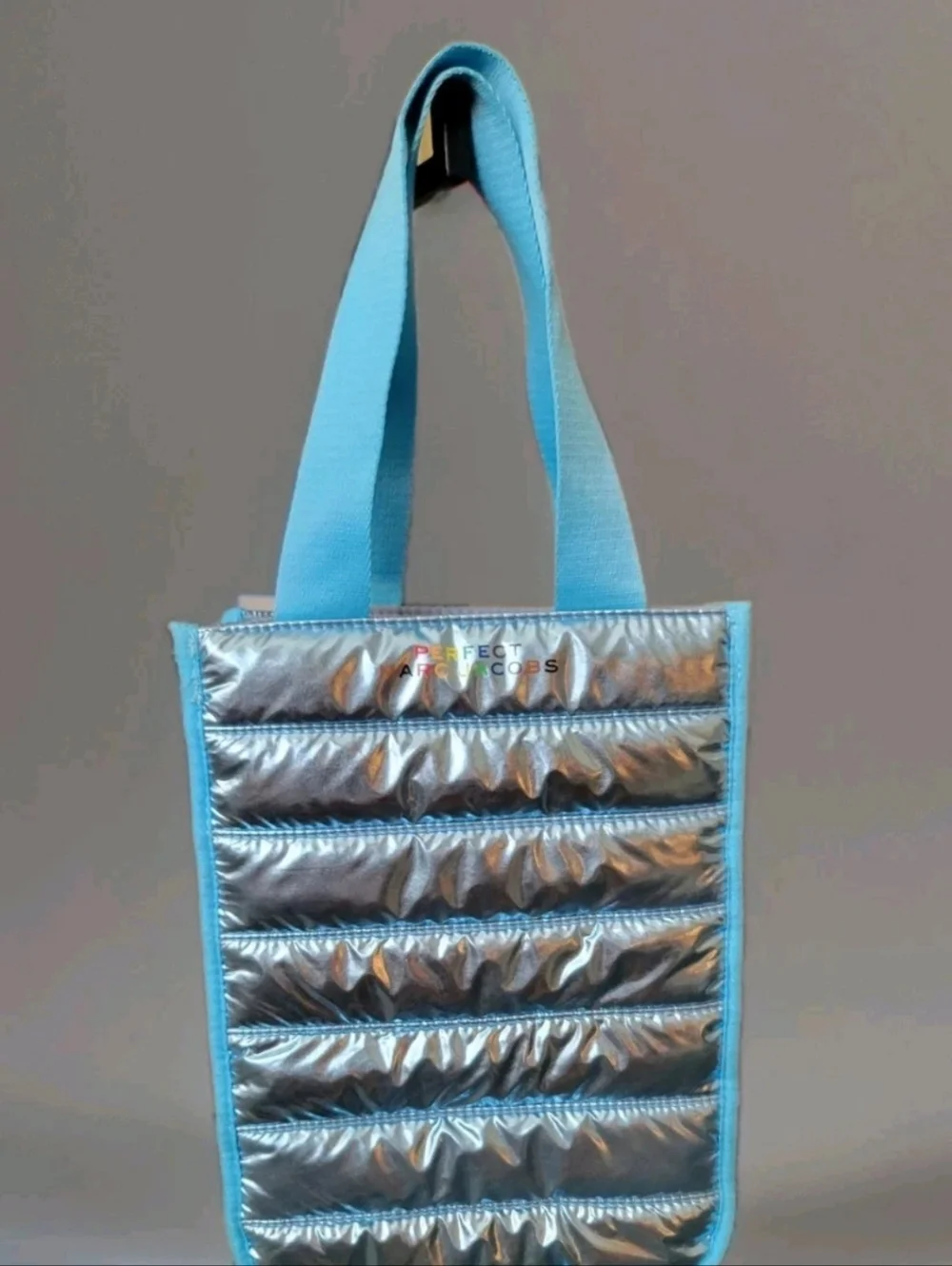 Very Rare Marc Jacobs Blue/Teal Silver Quilted Tote Lunch Bag NWOT - Picture 4 of 7